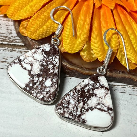 Wild Horse Jasper Earrings Handmade Semi Precious Gemstone Dangle Silver Overlay - Picture 2 of 6